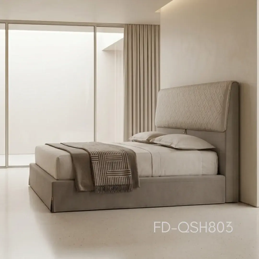 Designer Upholstered Bed — Designer Italian-influence upholstered bed. thumbnail 2