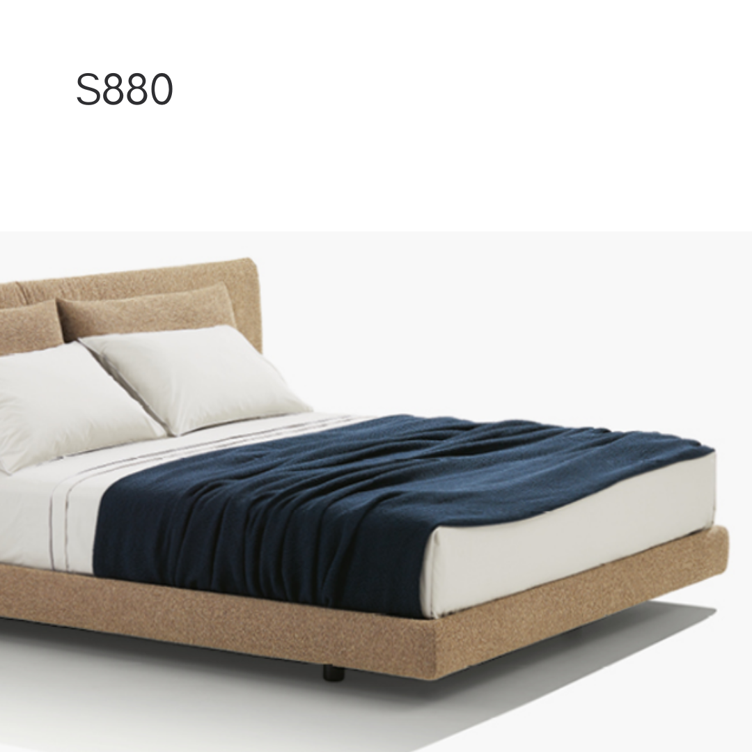 S880 Bouclé Bed — lifestyle