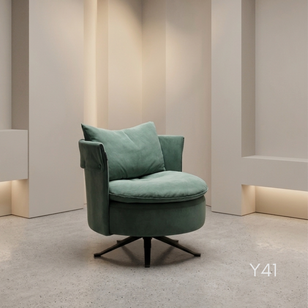 Italian Swivel Armchair — Forest Green — Italian swivel, matte black base.
