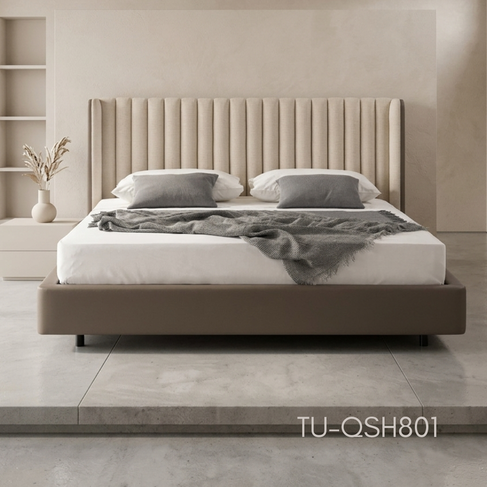 Upholstered Luxury Bed — Italian-influence luxury bed.