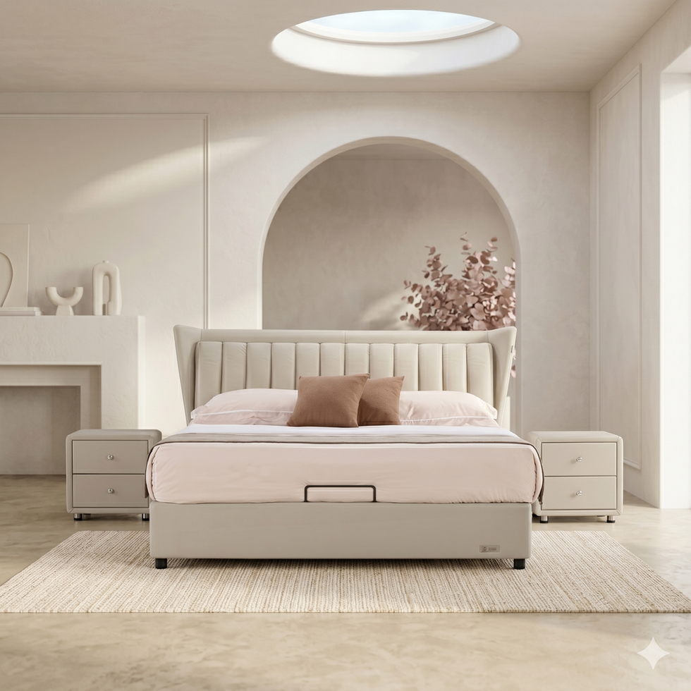 Cigno — Italian design, swan-curve headboard.